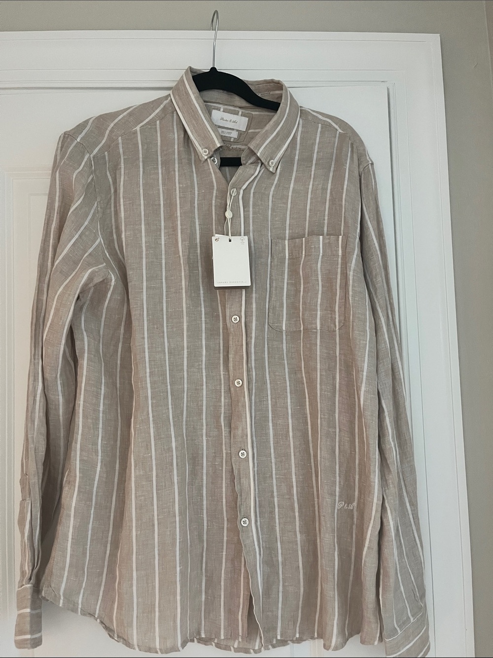 Men's Tan & White Striped Casual Button-Down Shirt